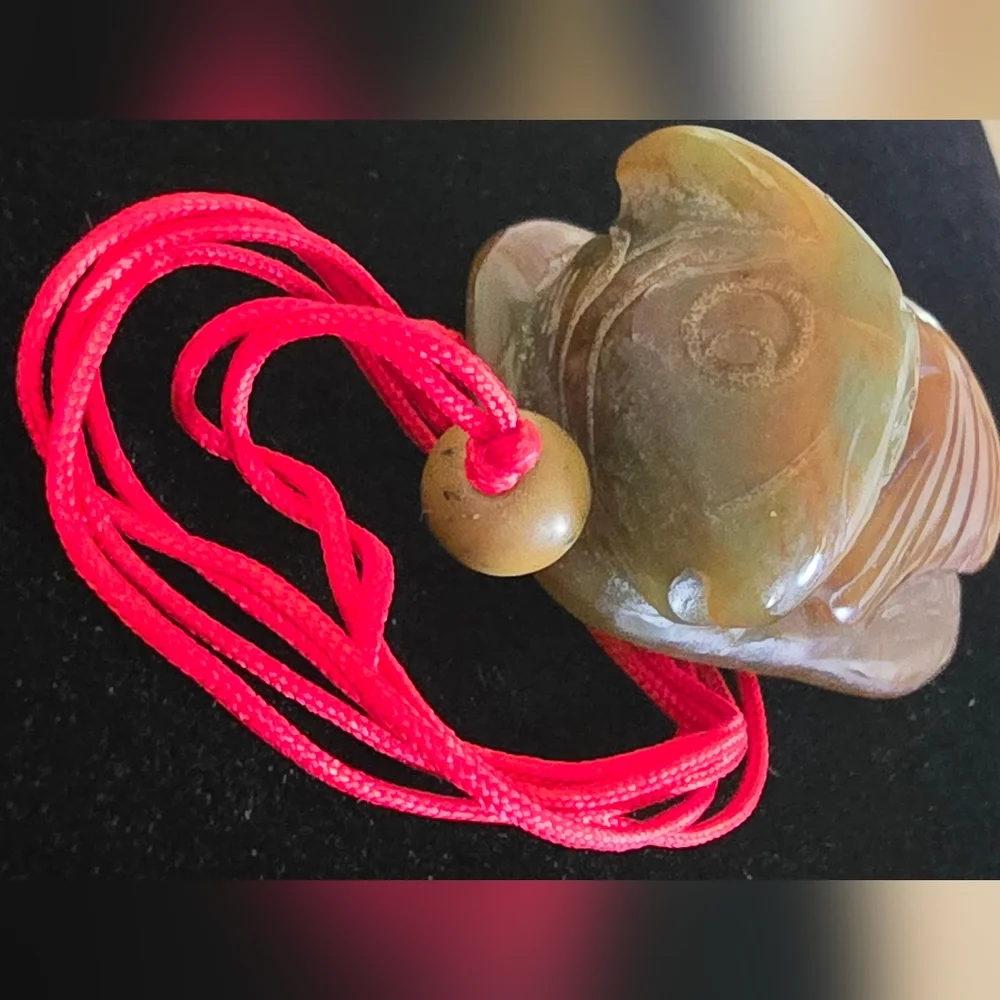 Chinese Carved Jade Stone Coyfish Pendant Necklace